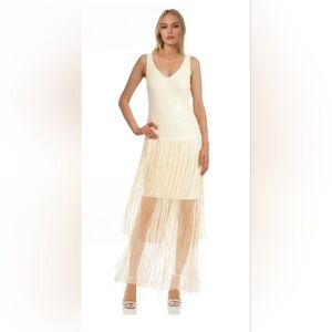 Badgley Mischa Emilia Tiered Sequin Fringe V-Neck Dress